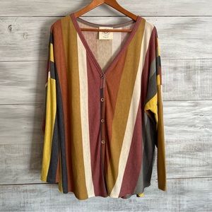 Fantastic Fawn Multi “Fall” Colors Stripped Button Down Long Sleeve Shirt